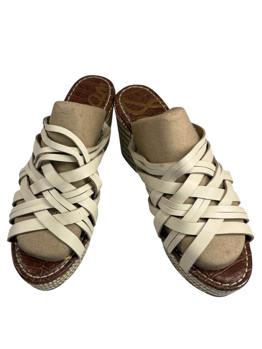 Sam Edelman Devon Ivory Leather Strappy Platform Wedge Sandals 9M - Picture 7 of 16